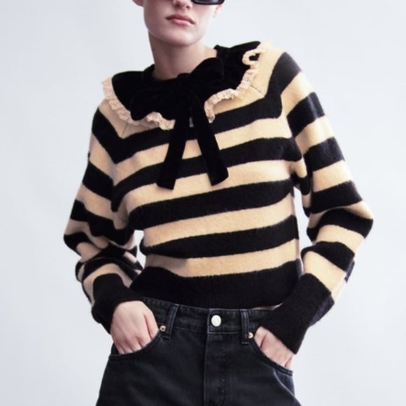 NWT Zara COMBINATION VELVET KNIT SWEATER S - Picture 2 of 3